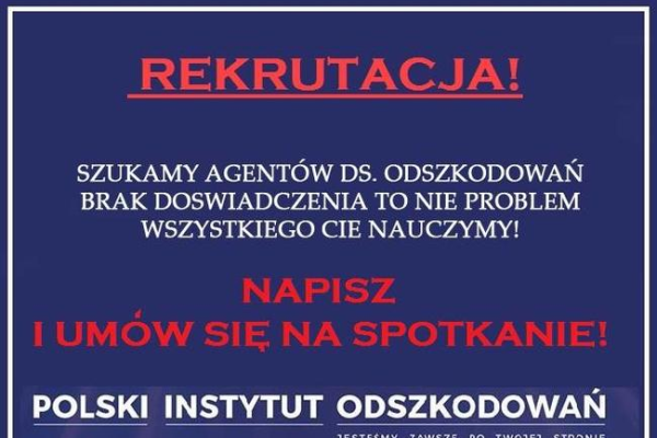 Ogłoszenie - praca odszkodowania