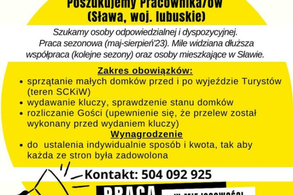 Ogłoszenie - Koordynator domków letniskowych sprzątanie praca sezonowa