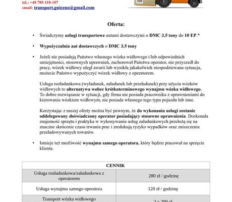 Ogłoszenie - Usługi rozładunkowe