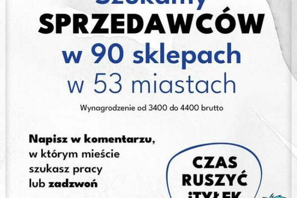Ogłoszenie - Kasjer - Sprzedawca w sklepie spożywczym - 53 MIASTA ! - 4 400,00 zł
