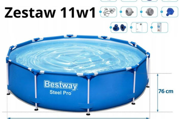 Ogłoszenie - Basen stelażowy Bestway Steel Pro 305x76cm okrągły(11 elementów,intex) - Trzebinia - 449,00 zł