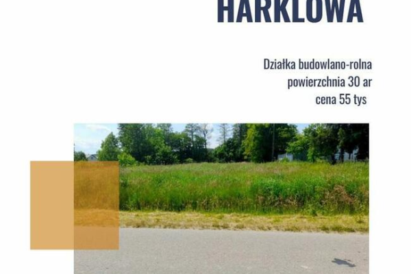 Ogłoszenie - Harklowa działka budowlano-rolna 30 ar - 55 000,00 zł