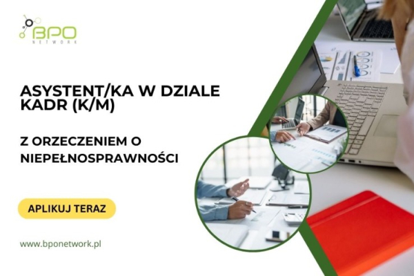 Ogłoszenie - Asystent/Asystentka w dziale kadr z orzeczeniem o niepełnosprawności - praca stacjonarna w Warszawie - Ochota - 4 806,00 zł