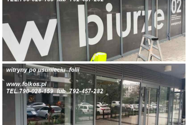 Ogłoszenie - Usuwanie folii z witryn- usuwanie naklejek, kleju, mycie szyb, wymiana starej folii na nową Warszawa  TEL.790028159 - Białołęka - 156,00 zł