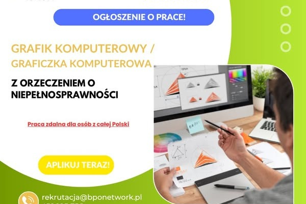 Ogłoszenie - Grafik komputerowy / Graficzka komputerowa z orzeczeniem o niepełnosprawności - praca zdalna dla osób z całej Polski - 4 806,00 zł