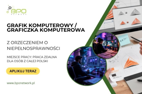 Ogłoszenie - Grafik komputerowy / Graficzka komputerowa z orzeczeniem o niepełnosprawności - praca zdalna dla osób z całej Polski - 4 806,00 zł