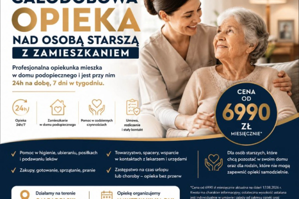 Ogłoszenie - Usługa opieki od 6990 zł 24h nad osobą starszą z zamieszkaniem - 6 990,00 zł