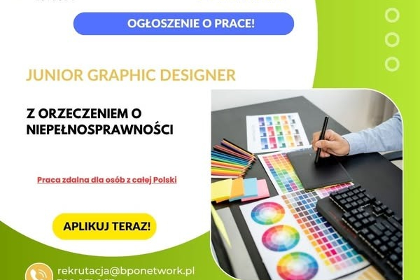 Ogłoszenie - Junior Graphic Designer (K,M) z orzeczeniem - praca zdalna dla osób z całej Polski - 4 806,95 zł