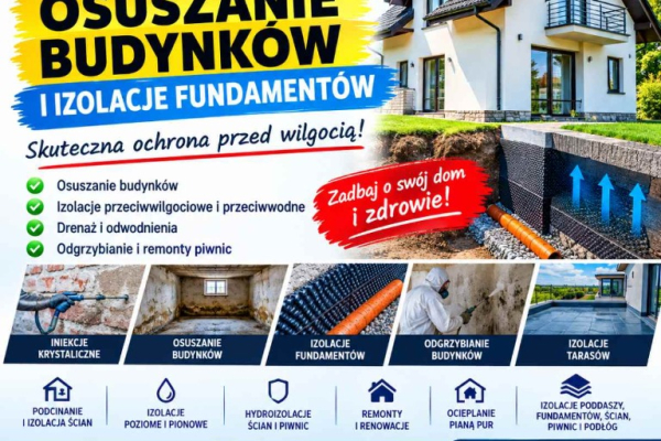 Ogłoszenie - Osuszanie i izolowanie fundamentów, piwnic - remonty - Śląskie