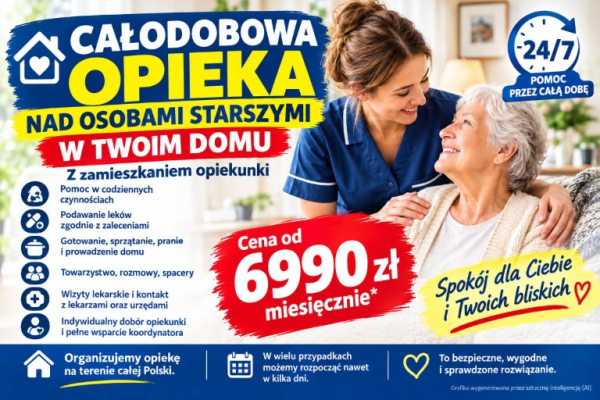 Ogłoszenie - Całodobowa opieka nad rodzicem - zamieszkanie opiekuna - od 6990 zł miesięcznie - 6 990,00 zł