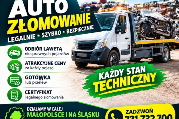 Ogłoszenie - Złomowanie samochodów - AUTO ZŁOM z odbiorem lawetą - 1,00 zł