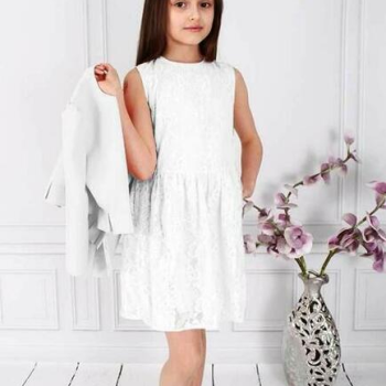 Ogłoszenie - Biała wizytowa sukienka dziewczęca z bolerkiem roz 140 - 139,00 zł