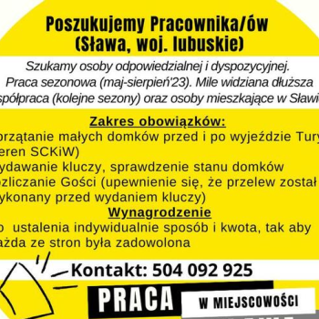 Ogłoszenie - Koordynator domków letniskowych sprzątanie praca sezonowa