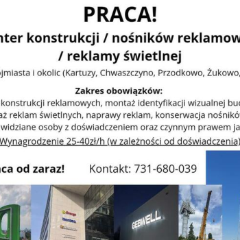 Ogłoszenie - Monter reklam / konstrukcji - 35,00 zł