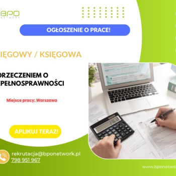 Ogłoszenie - Księgowy/Księgowa z orzeczeniem o niepełnosprawności - praca stacjonarna w Warszawie - Śródmieście - 6 600,00 zł