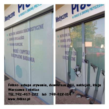 Ogłoszenie - Demontaż folii - usuwanie folii z witryn Warszawa -Usługa zrywania folii, usuwanie kleju, mycie szyb Warszawa + 50 km - Mokotów - 123,00 zł