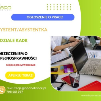 Ogłoszenie - Asystent/Asystentka w dziale kadr z orzeczeniem o niepełnosprawności - praca stacjonarna w Warszawie - Ochota - 4 806,00 zł