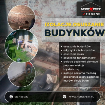 Ogłoszenie - Osuszanie i iniekcja ścian i piwnic - izolacja pozioma, podcinanie muru, hydroizolacje
