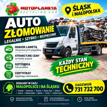 Ogłoszenie - Złomowanie samochodów - AUTO ZŁOM z odbiorem lawetą - 1,00 zł